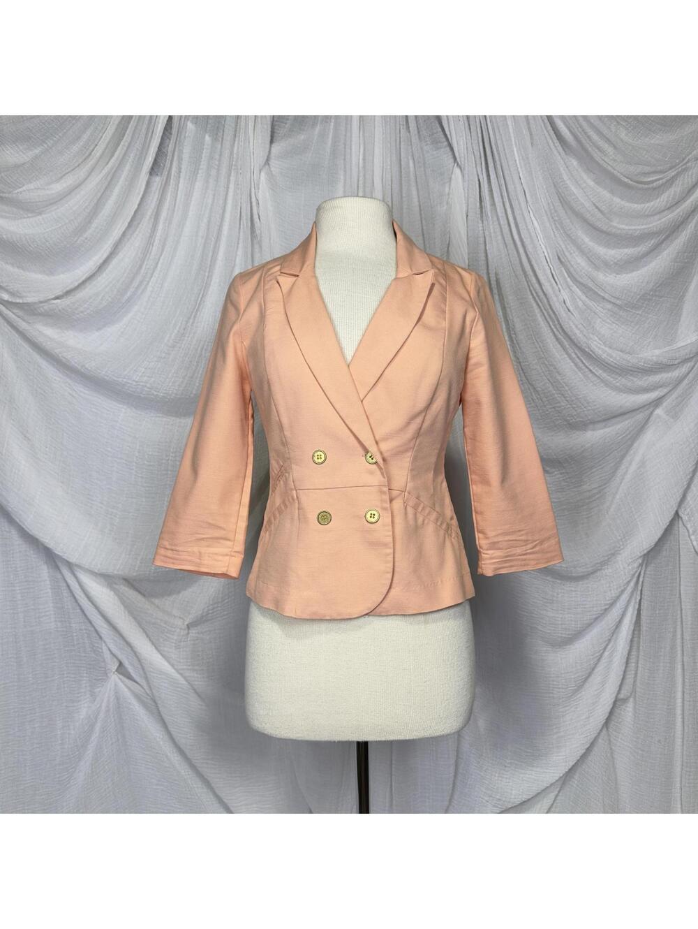 Y2k Preppy Peach Double-Breasted Blazer Medium